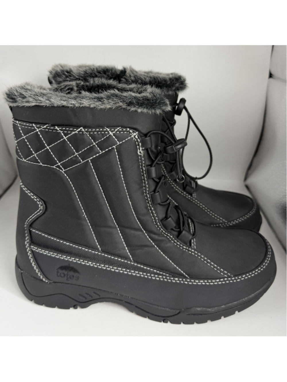 Totes Eve Women's 8 Snow Boots Winter Rainboots Water Resistant Side Zip Black